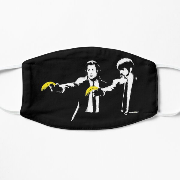Banksy graffiti Pulp Fiction parody with bananas on Black background with grunge texture HD HIGH QUALITY ONLINE STORE Flat Mask