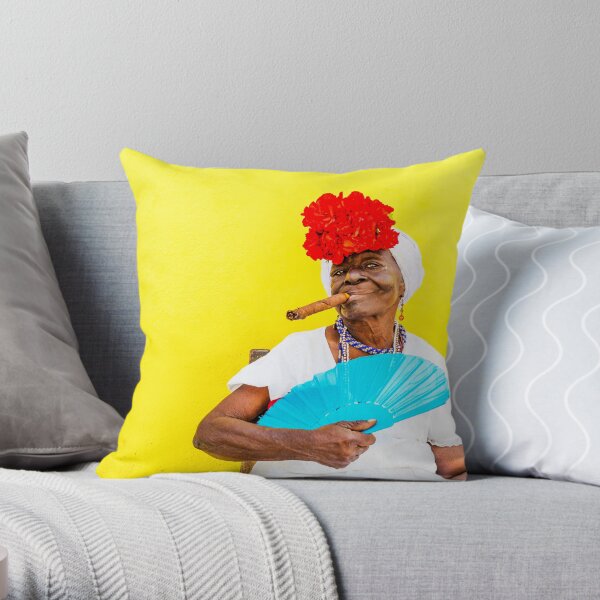 Cuban Woman In Havana With Cigar Throw Pillow