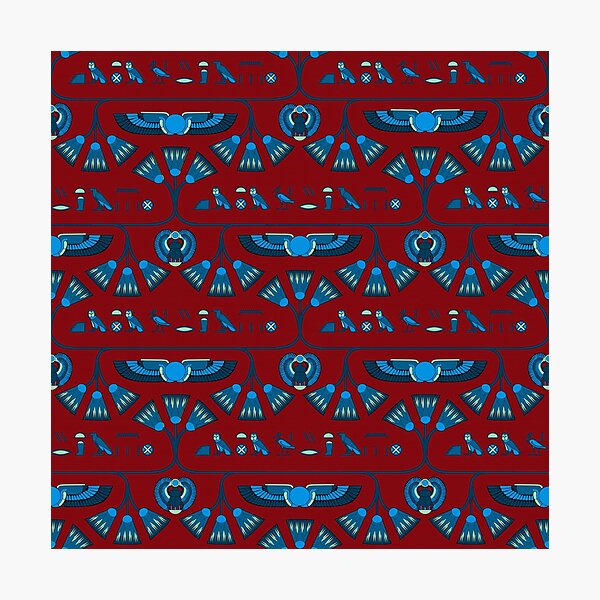 Egypt Heiroglyphs and Lotus Red/Blue Photographic Print
