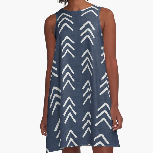 Denim and soft white brushed arrow heads pattern with textured cloth A-Line Dress