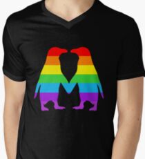 Rainbow penguins in love. Men's V-Neck T-Shirt