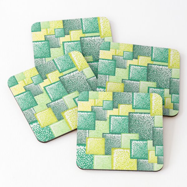 Item preview, Shades of green abstract squares pattern pointillism painting designed and sold by MitoP.