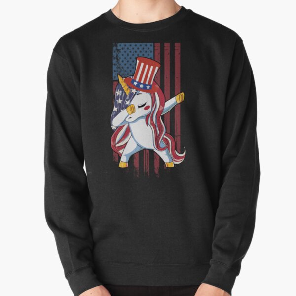 Dabbing Unicorn American Flag Funny 4th of July Independence Day Costume Pullover Sweatshirt