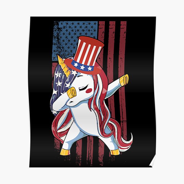 Dabbing Unicorn American Flag Funny 4th of July Independence Day Costume Poster
