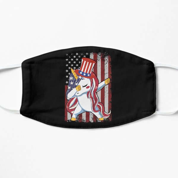 Dabbing Unicorn US Flag Cute 4th of July Independence Day Gift Flat Mask