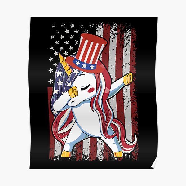 Dabbing Unicorn US Flag Cute 4th of July Independence Day Gift Poster