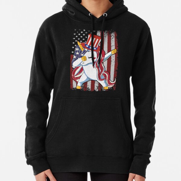 Dabbing Unicorn US Flag Cute 4th of July Independence Day Gift Pullover Hoodie