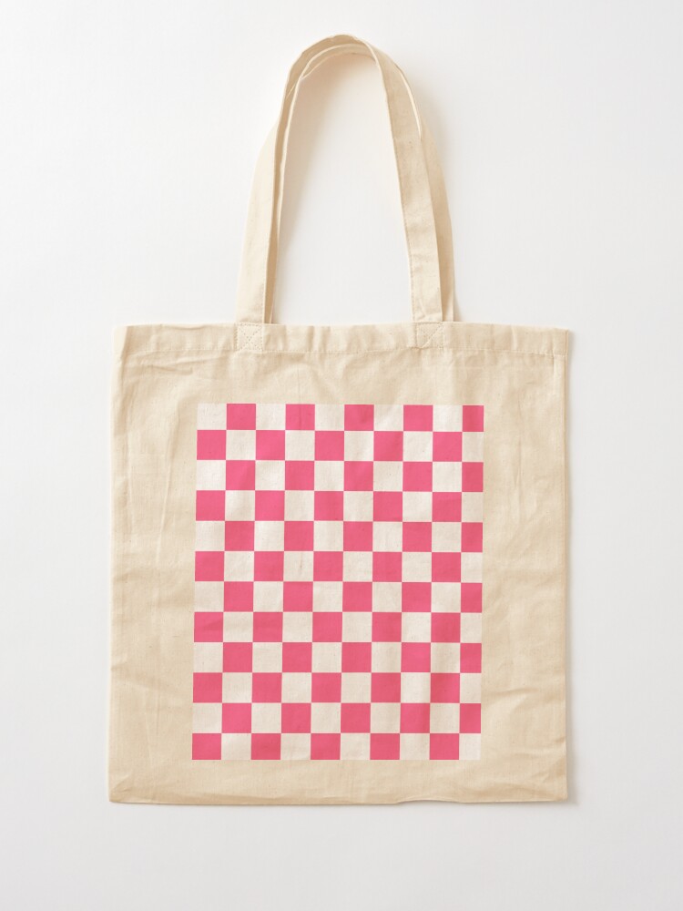 Retro Daisy Checkered Tote Bag Pink and Orange Checkerboard 