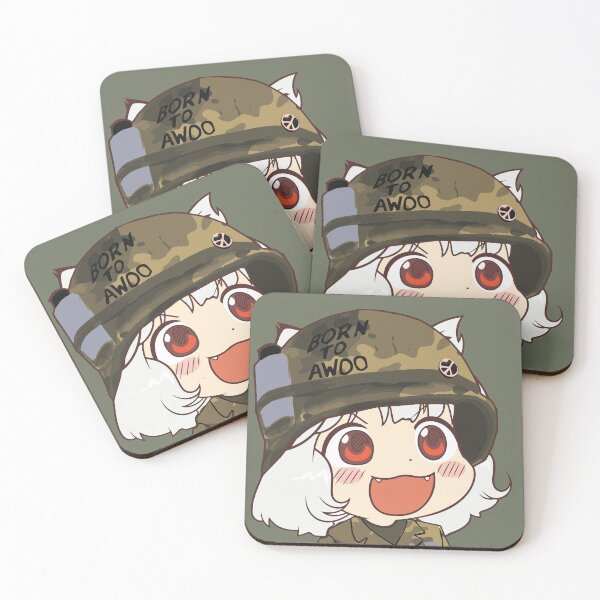 Awoo Anime girl big smile Kekistan Army Military Born to Awoo with Peace Symbol #TrumpAnime HD HIGH QUALITY ONLINE STORE Coasters (Set of 4)
