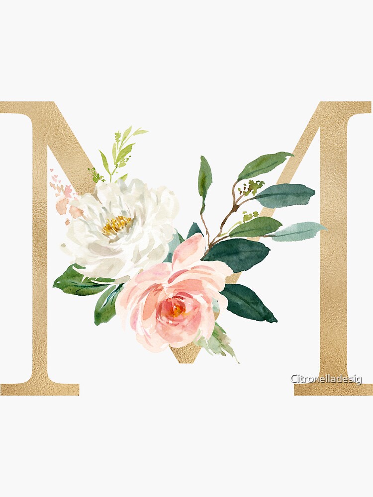 Monogram M Floral Sticker by Quaintrelle, Redbubble