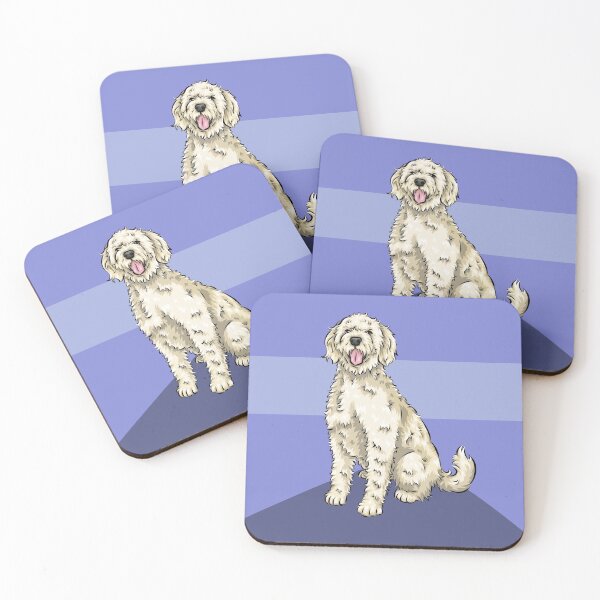 Item preview, Cute Yellow Labradoodle | Purple Background | Cute Dog Art designed and sold by shirinsart.