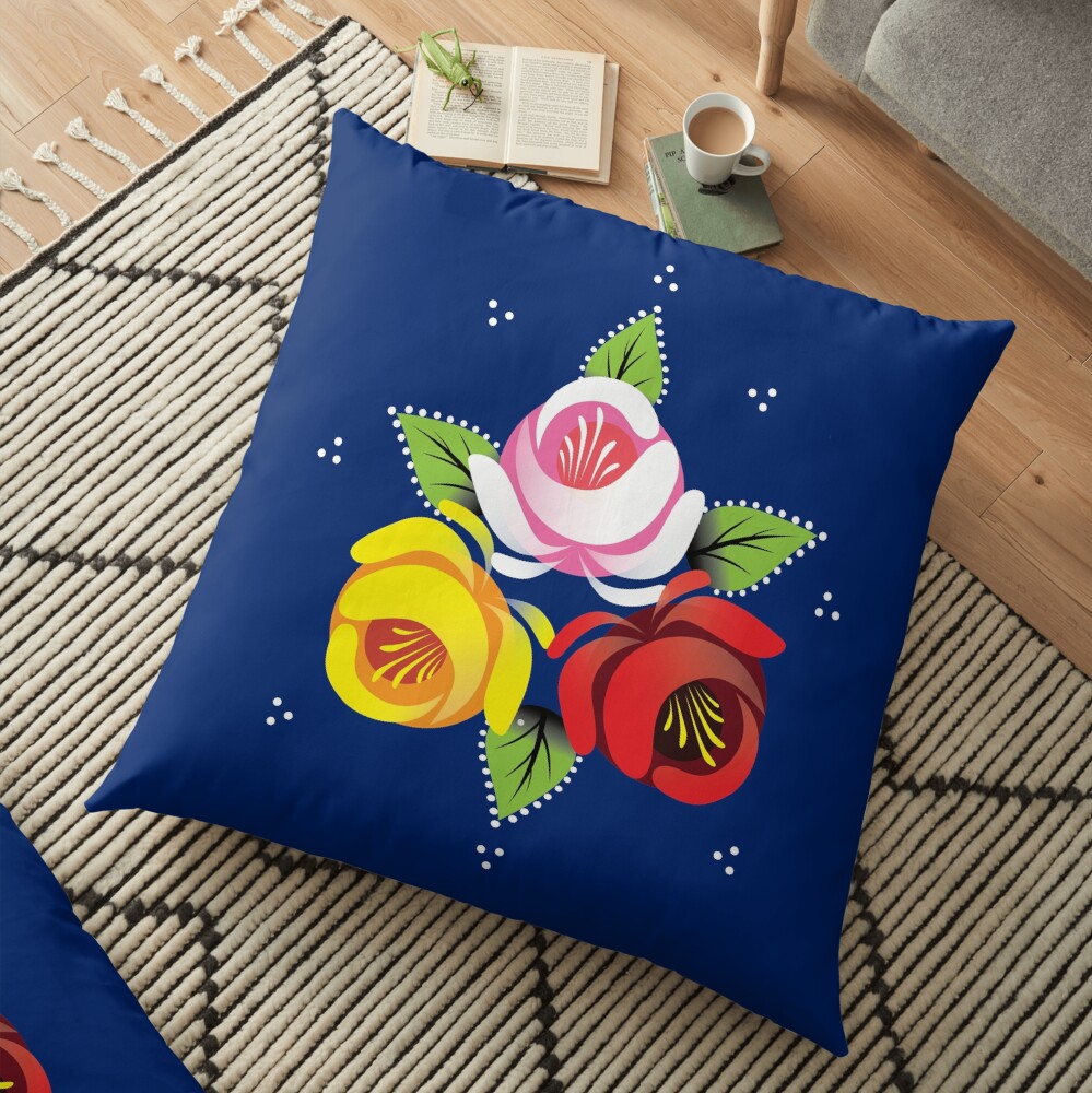 Narrowboat Canal Art Roses Trio Floor Pillow