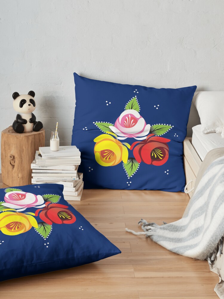Alternate view of Narrowboat Canal Art Roses Trio Floor Pillow