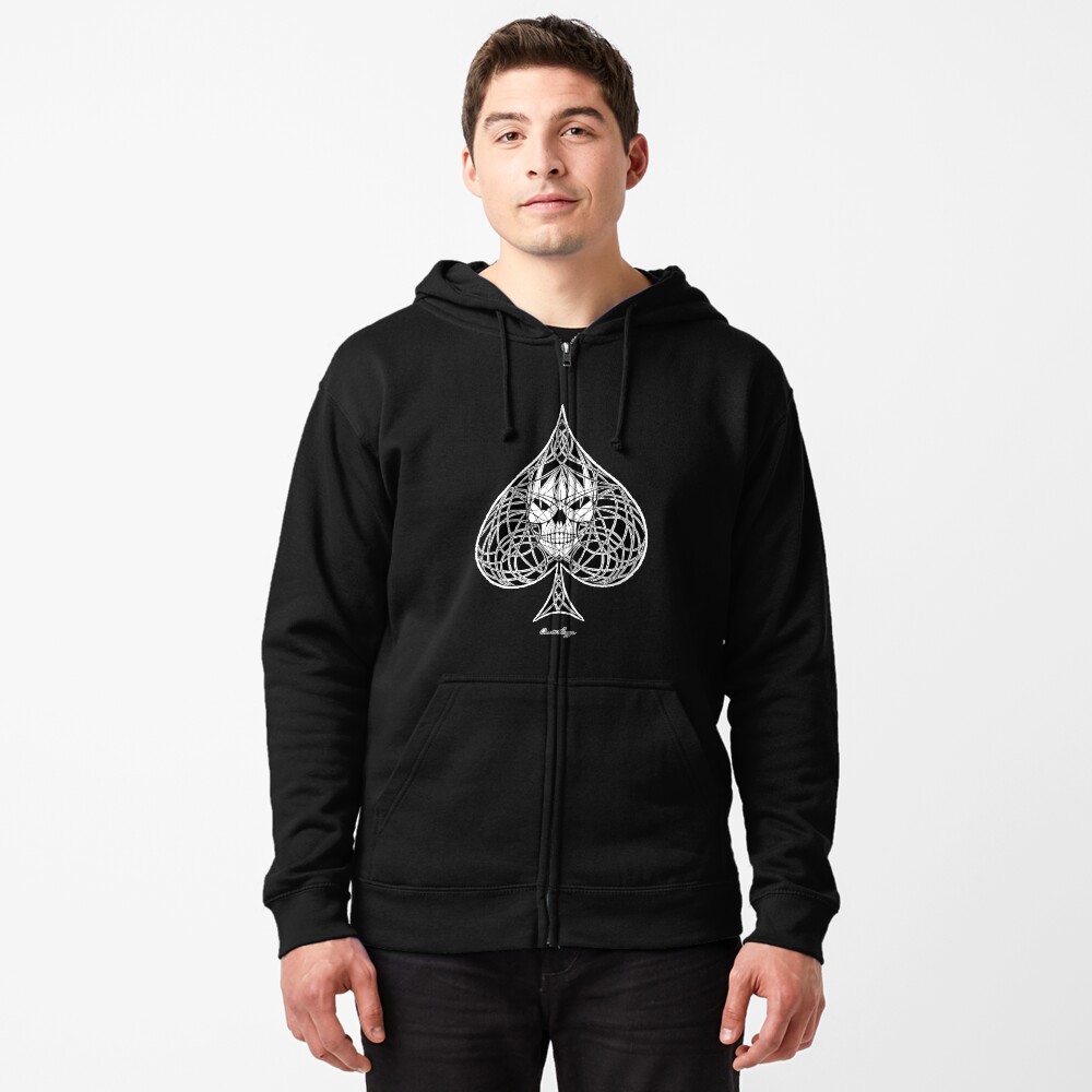 "Ace Of Spades Skull" Zipped Hoodie by oneintheeye Redbubble