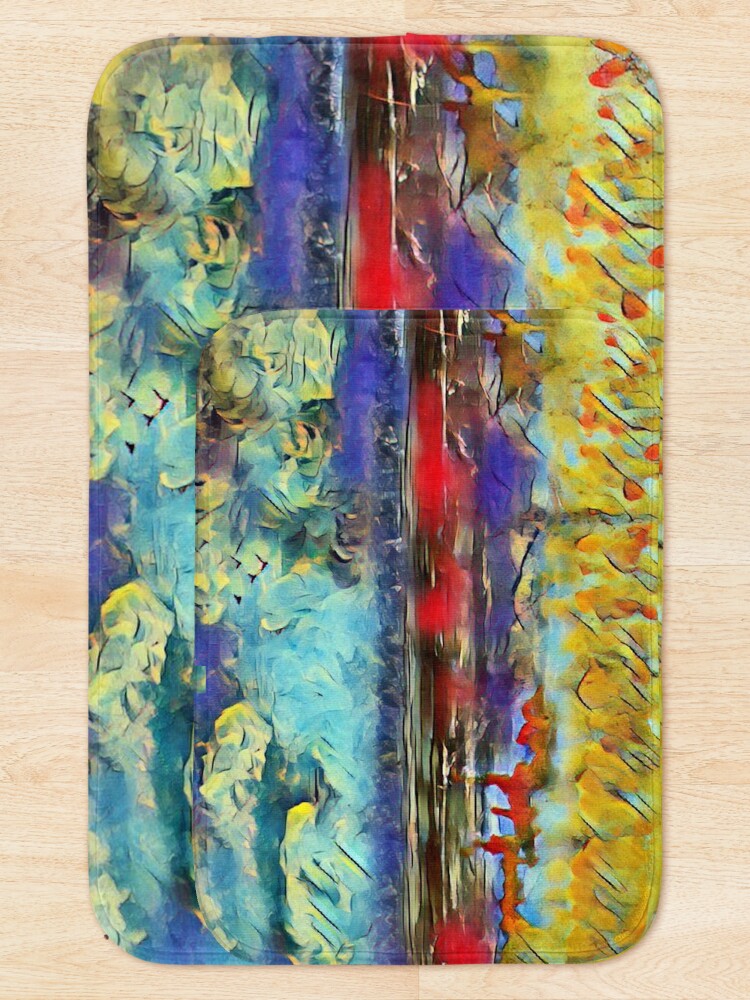 Alternate view of Seascape 1 a lovely original artwork created in acrylic and mixed media with a sprinkling of digital designed by (c) Janet Watson Art xx Bath Mat