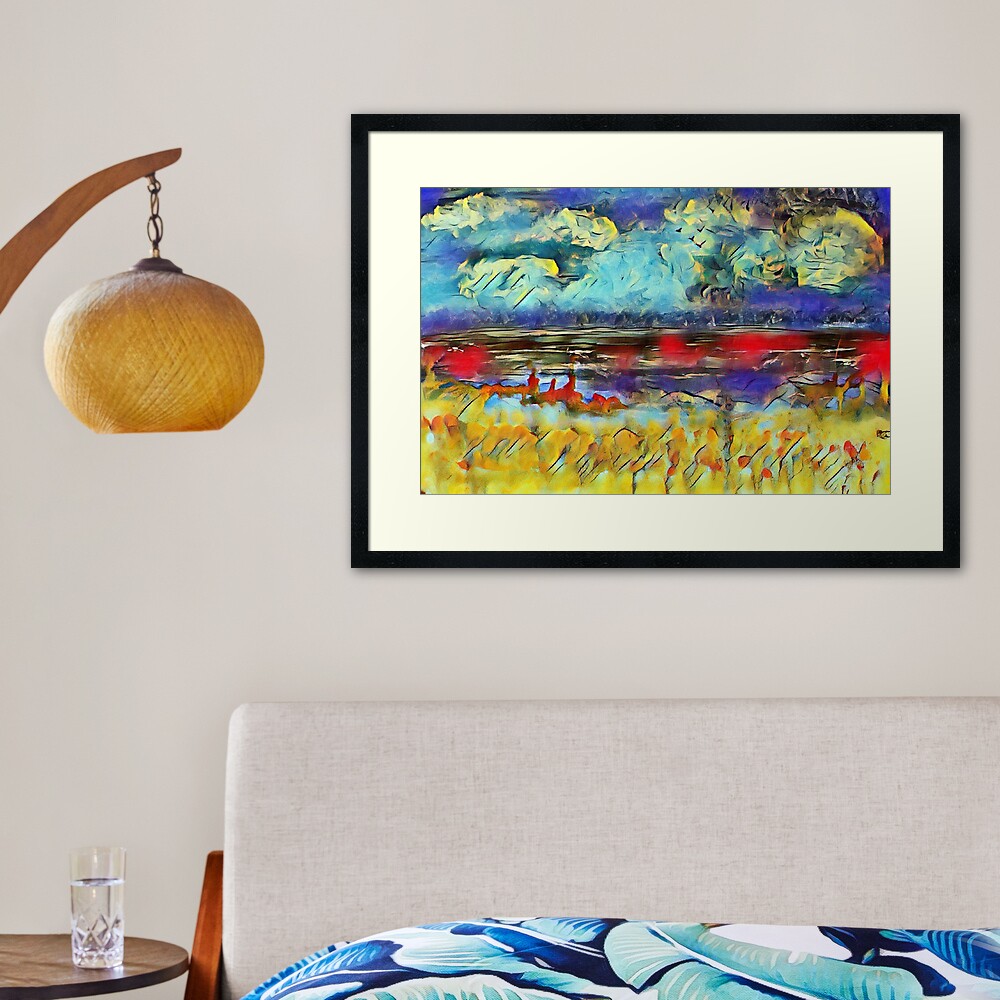 Seascape 1 a lovely original artwork created in acrylic and mixed media with a sprinkling of digital designed by (c) Janet Watson Art xx Framed Art Print