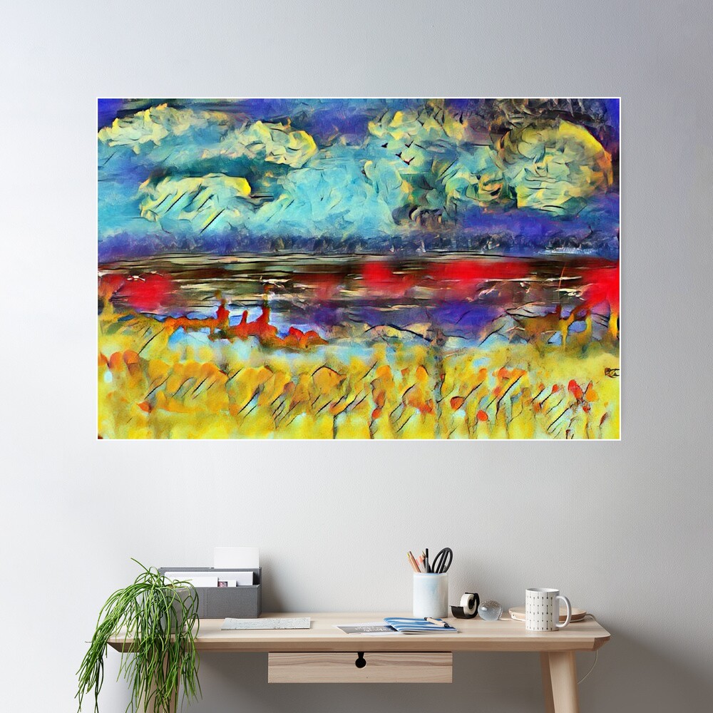 Seascape 1 a lovely original artwork created in acrylic and mixed media with a sprinkling of digital designed by (c) Janet Watson Art xx Poster