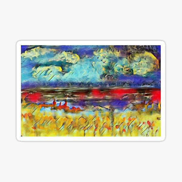 Seascape 1 a lovely original artwork created in acrylic and mixed media with a sprinkling of digital designed by (c) Janet Watson Art xx Sticker