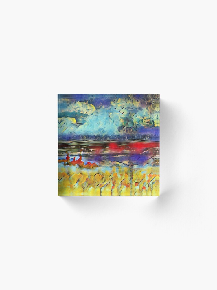 Alternate view of Seascape 1 a lovely original artwork created in acrylic and mixed media with a sprinkling of digital designed by (c) Janet Watson Art xx Acrylic Block