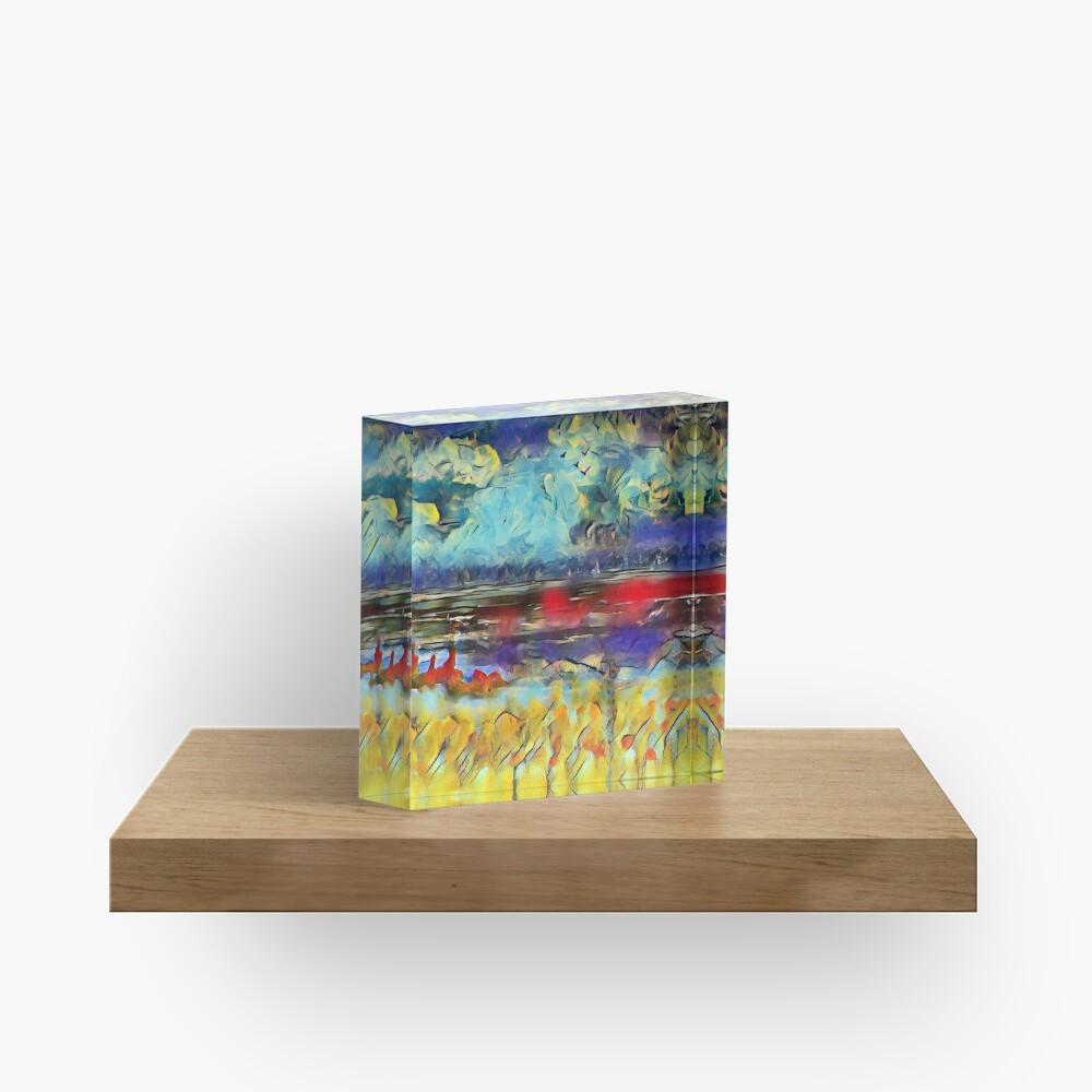 Seascape 1 a lovely original artwork created in acrylic and mixed media with a sprinkling of digital designed by (c) Janet Watson Art xx Acrylic Block