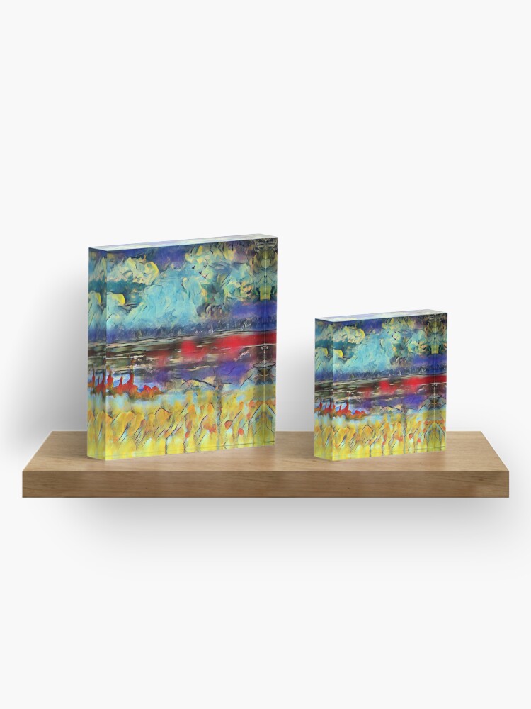 Alternate view of Seascape 1 a lovely original artwork created in acrylic and mixed media with a sprinkling of digital designed by (c) Janet Watson Art xx Acrylic Block