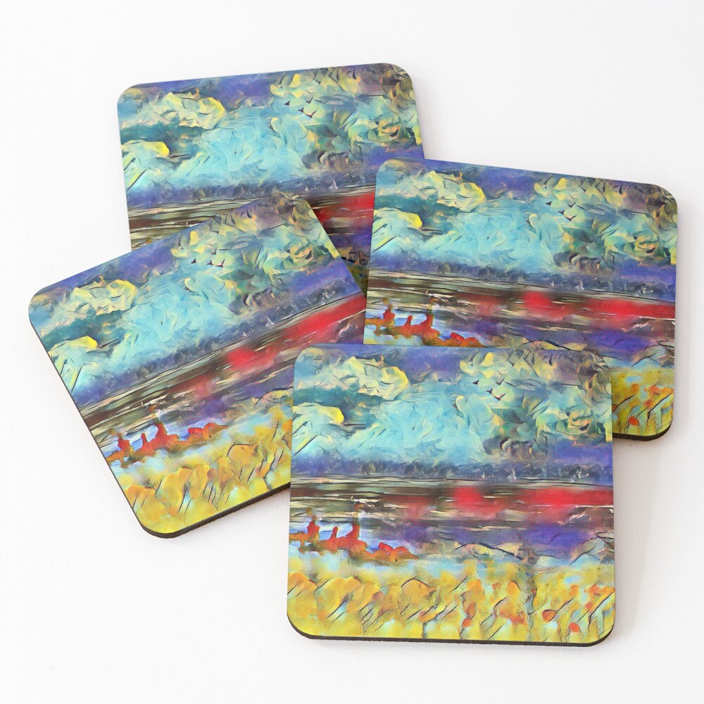 Seascape 1 a lovely original artwork created in acrylic and mixed media with a sprinkling of digital designed by (c) Janet Watson Art xx Coasters (Set of 4)