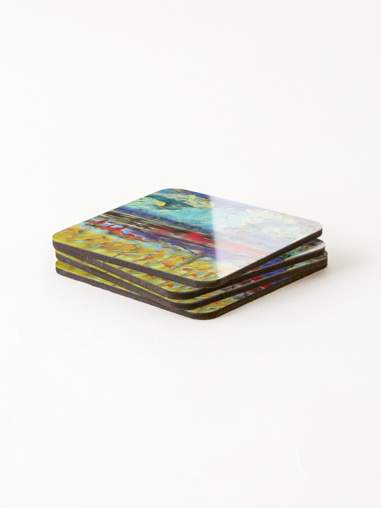 Alternate view of Seascape 1 a lovely original artwork created in acrylic and mixed media with a sprinkling of digital designed by (c) Janet Watson Art xx Coasters (Set of 4)