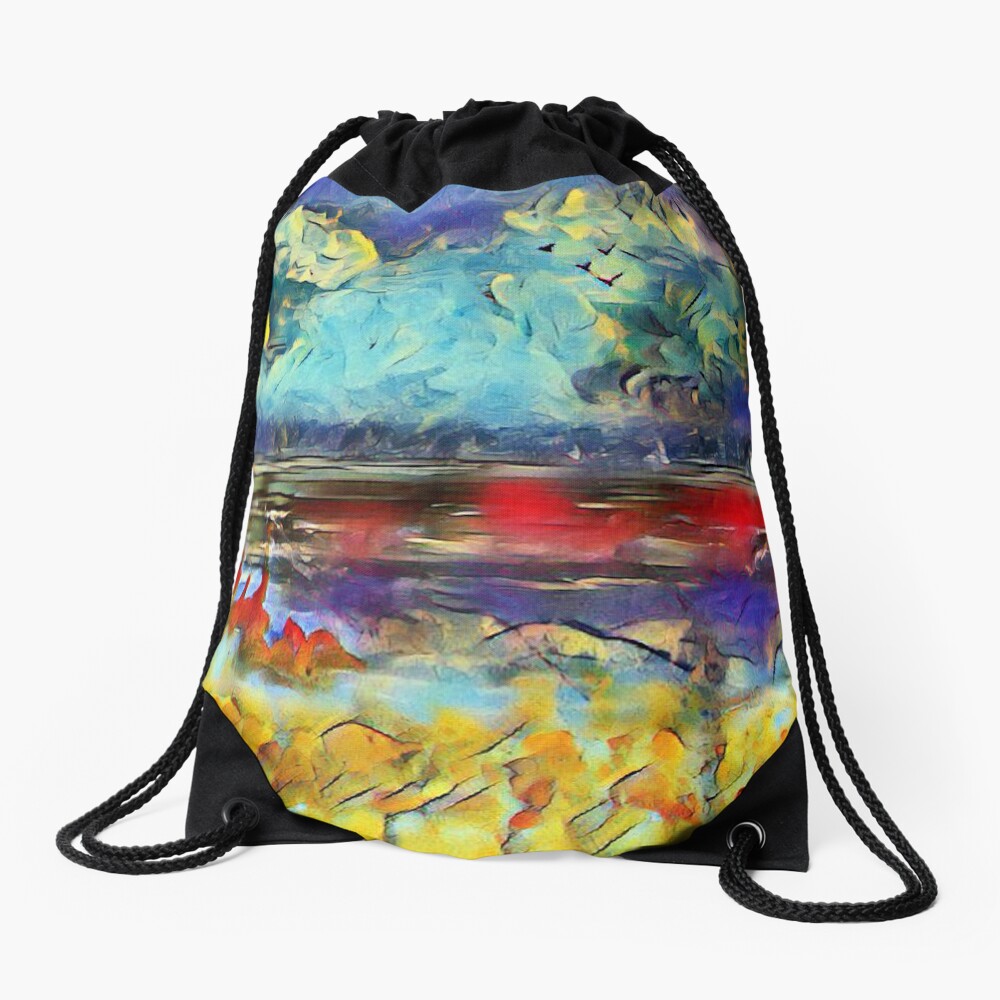 Seascape 1 a lovely original artwork created in acrylic and mixed media with a sprinkling of digital designed by (c) Janet Watson Art xx Drawstring Bag