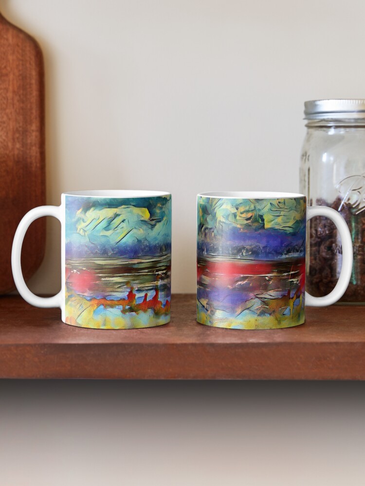 Alternate view of Seascape 1 a lovely original artwork created in acrylic and mixed media with a sprinkling of digital designed by (c) Janet Watson Art xx Mug