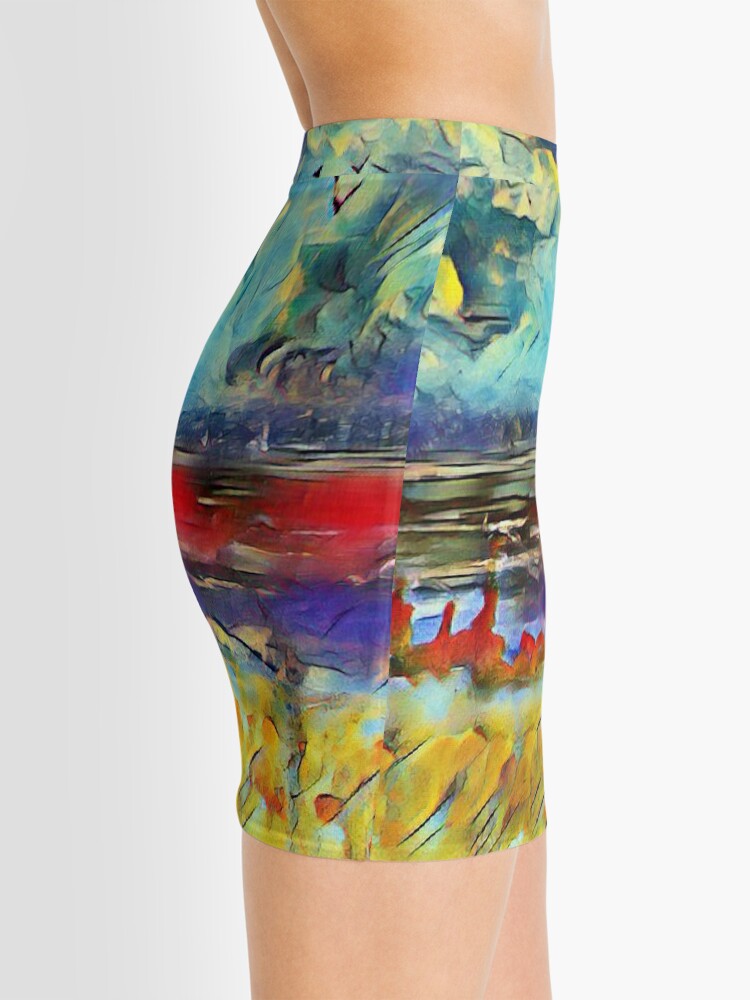 Alternate view of Seascape 1 a lovely original artwork created in acrylic and mixed media with a sprinkling of digital designed by (c) Janet Watson Art xx Mini Skirt