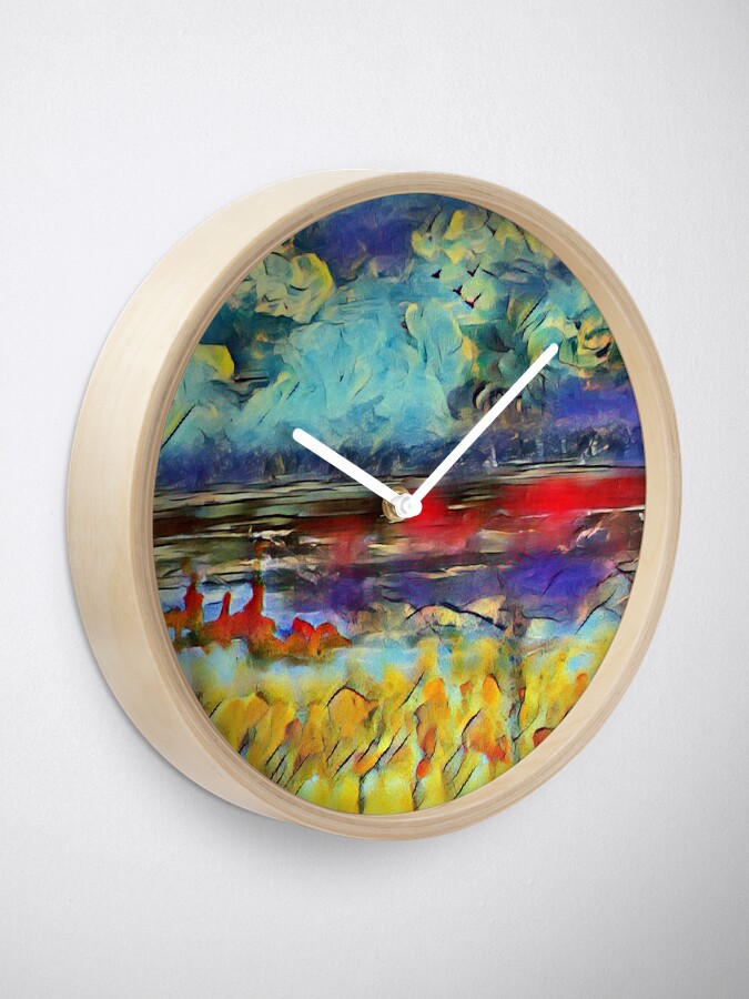 Alternate view of Seascape 1 a lovely original artwork created in acrylic and mixed media with a sprinkling of digital designed by (c) Janet Watson Art xx Clock