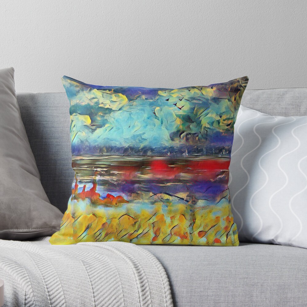 Seascape 1 a lovely original artwork created in acrylic and mixed media with a sprinkling of digital designed by (c) Janet Watson Art xx Throw Pillow