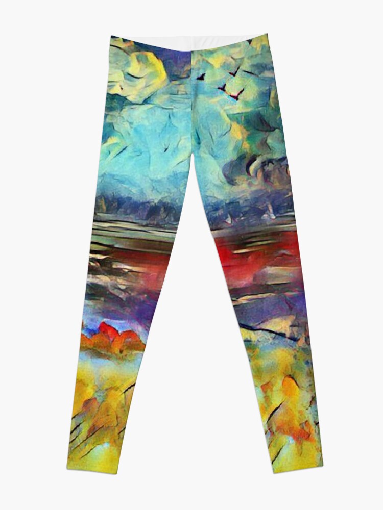 Alternate view of Seascape 1 a lovely original artwork created in acrylic and mixed media with a sprinkling of digital designed by (c) Janet Watson Art xx Leggings