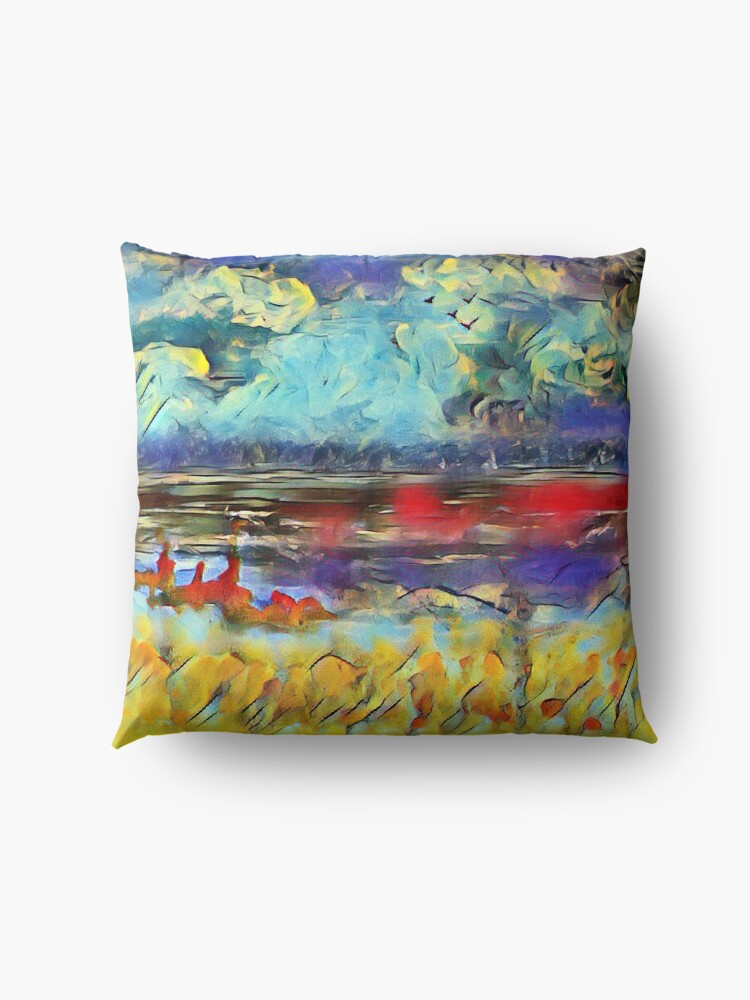 Alternate view of Seascape 1 a lovely original artwork created in acrylic and mixed media with a sprinkling of digital designed by (c) Janet Watson Art xx Floor Pillow