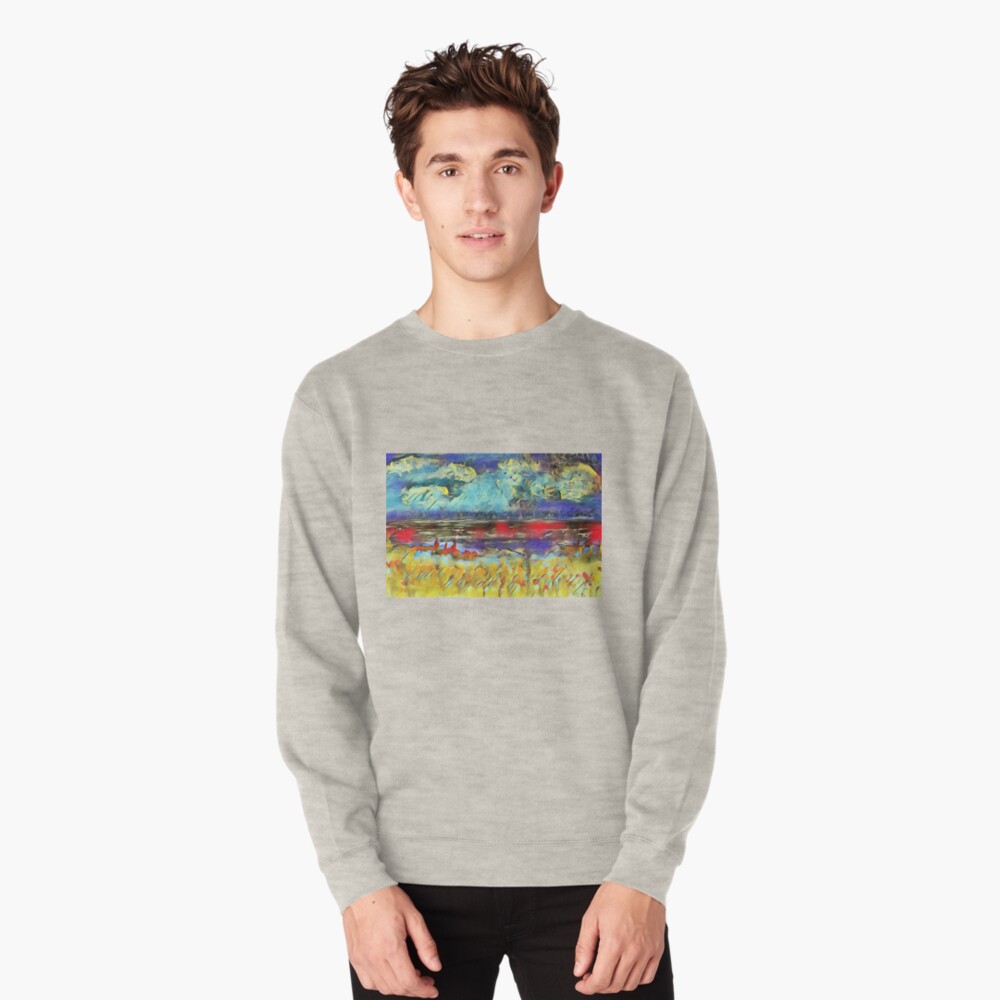 Seascape 1 a lovely original artwork created in acrylic and mixed media with a sprinkling of digital designed by (c) Janet Watson Art xx Pullover Sweatshirt