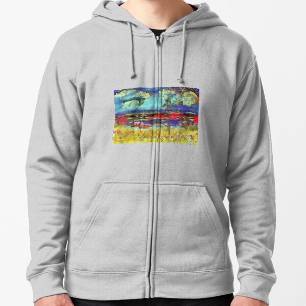Seascape 1 a lovely original artwork created in acrylic and mixed media with a sprinkling of digital designed by (c) Janet Watson Art xx Zipped Hoodie