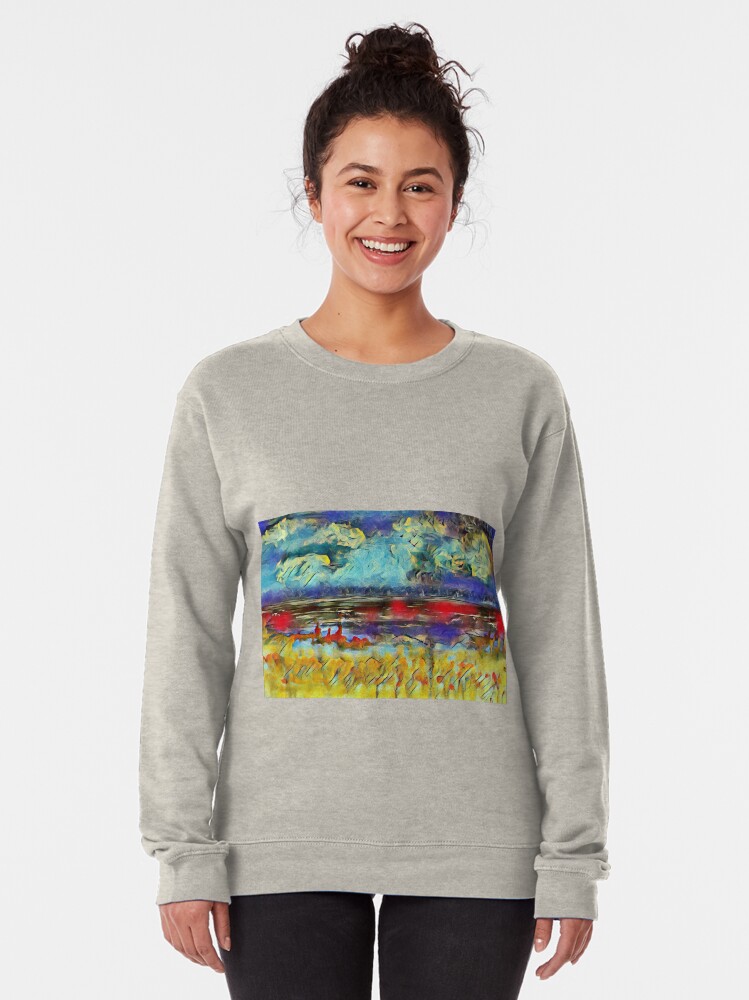 Alternate view of Seascape 1 a lovely original artwork created in acrylic and mixed media with a sprinkling of digital designed by (c) Janet Watson Art xx Pullover Sweatshirt