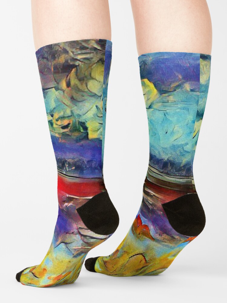 Alternate view of Seascape 1 a lovely original artwork created in acrylic and mixed media with a sprinkling of digital designed by (c) Janet Watson Art xx Socks