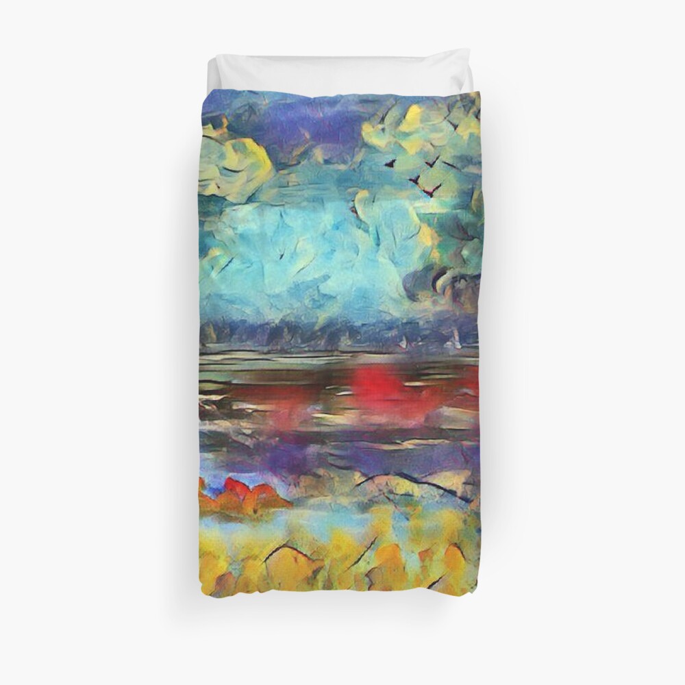 Seascape 1 a lovely original artwork created in acrylic and mixed media with a sprinkling of digital designed by (c) Janet Watson Art xx Duvet Cover
