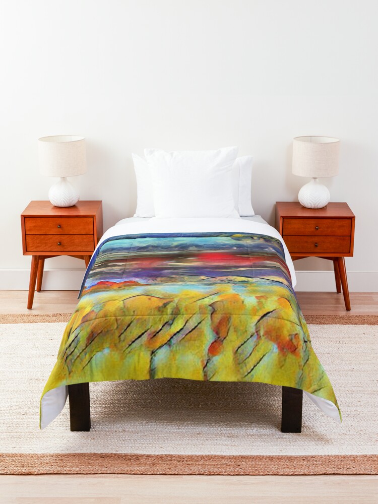 Alternate view of Seascape 1 a lovely original artwork created in acrylic and mixed media with a sprinkling of digital designed by (c) Janet Watson Art xx Comforter