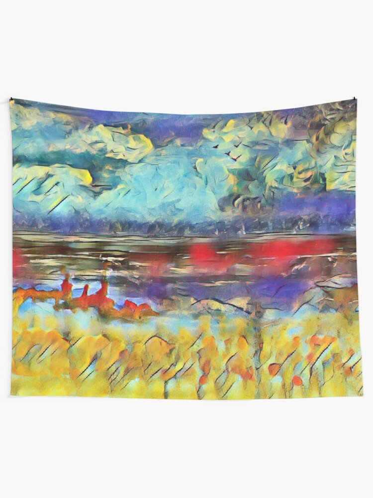 Alternate view of Seascape 1 a lovely original artwork created in acrylic and mixed media with a sprinkling of digital designed by (c) Janet Watson Art xx Tapestry