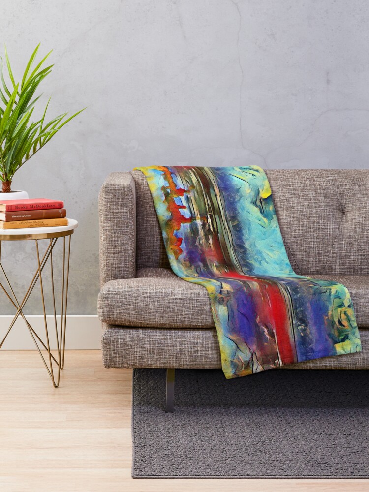 Alternate view of Seascape 1 a lovely original artwork created in acrylic and mixed media with a sprinkling of digital designed by (c) Janet Watson Art xx Throw Blanket