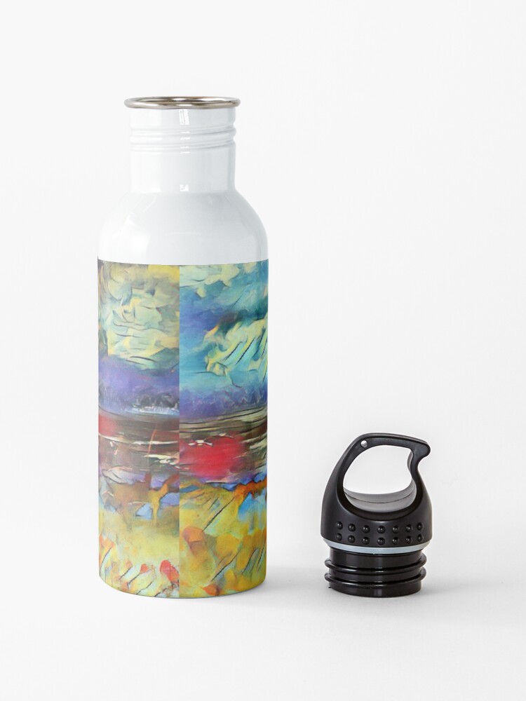 Alternate view of Seascape 1 a lovely original artwork created in acrylic and mixed media with a sprinkling of digital designed by (c) Janet Watson Art xx Water Bottle