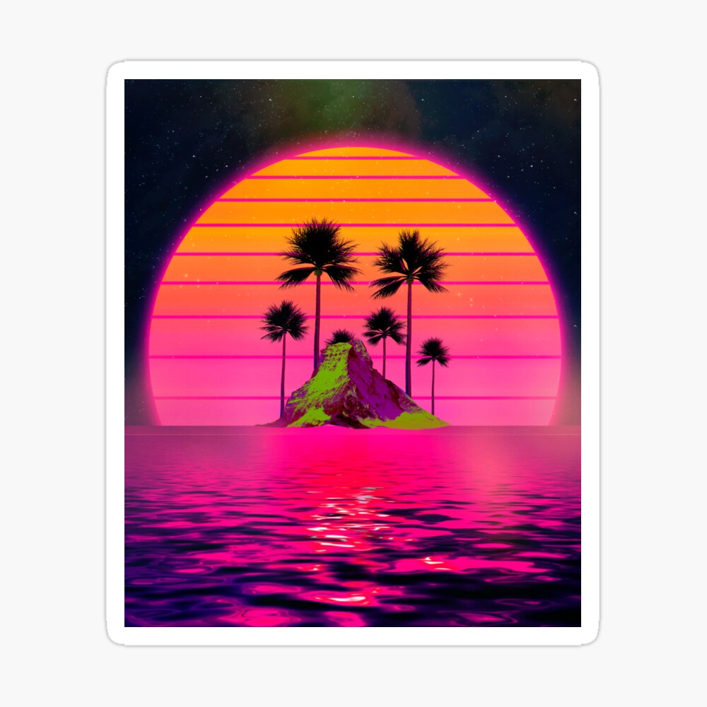 Synthwave Retro 80s Sunset Beach Island with palms Gift design | Poster