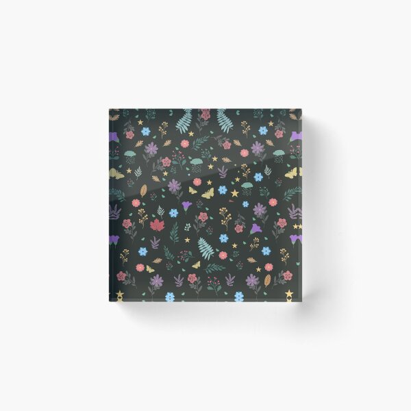 Midnight Blue Blossoming Floral Pattern Acrylic Block
