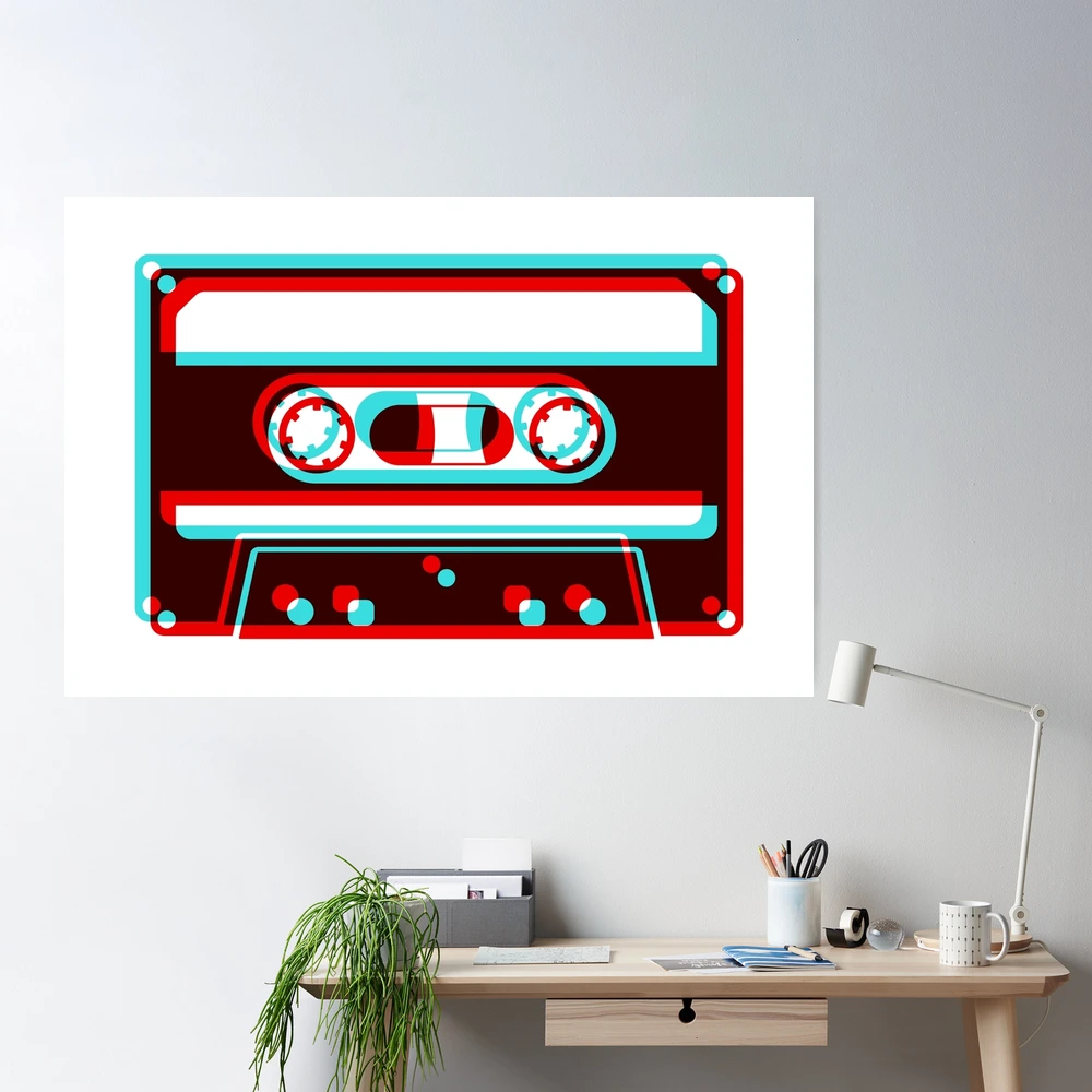 Large red & white striped retro cassette tape 3D wall art / retro 80s wall  art