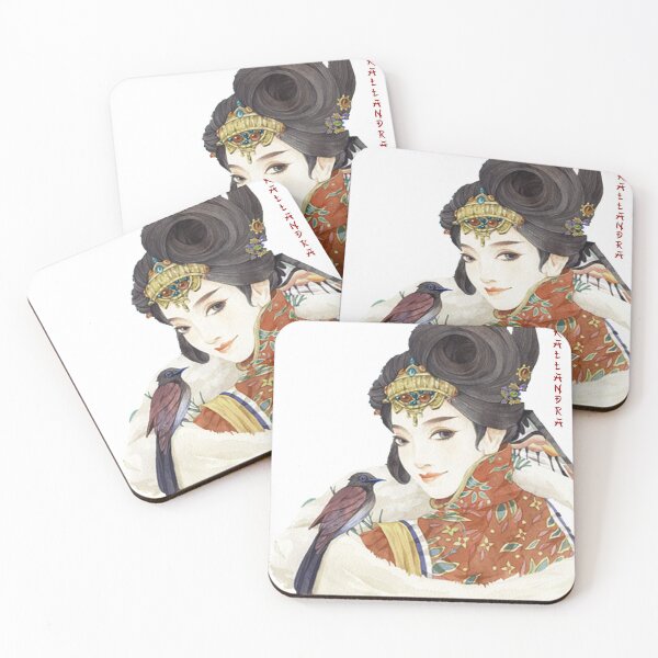 Item preview,  with a bird on his shoulder. Painting graceful young woman in orange tones with purple bird. designed and sold by Kallandra.
