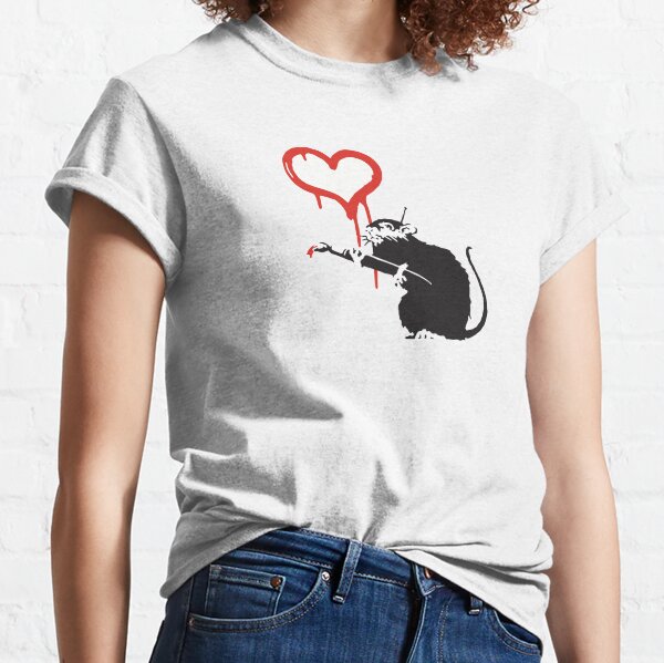 Banksy Hearts rat with remote control mind control Graffiti Street art with Banksy signature tag HD Classic T-Shirt