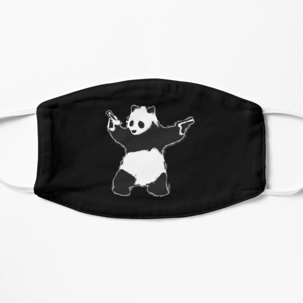 Banksy Panda mit Schwarz-Weiß-Grunge Graffiti-Straßenkunst der Pistolen auf schwarzem Hintergrund HD QUALITÄTS-ONLINE-GESCHÄFT Flache Maske