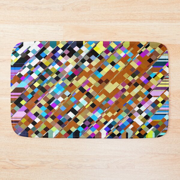 Item preview, geometric square pixel pattern abstract background in brown yellow blue pink designed and sold by Mrvell.